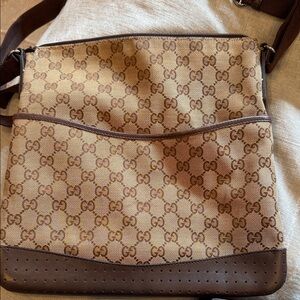 Gucci Tan and Brown Monogram Shoulder Bag